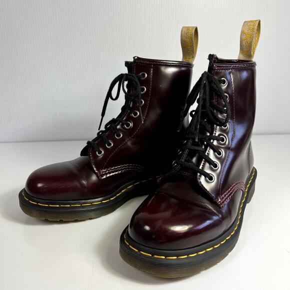 Dr. Martens Size 8 1460 Cherry Red Lace Up Combat Boots Vegan Patent Leather - Picture 2 of 14